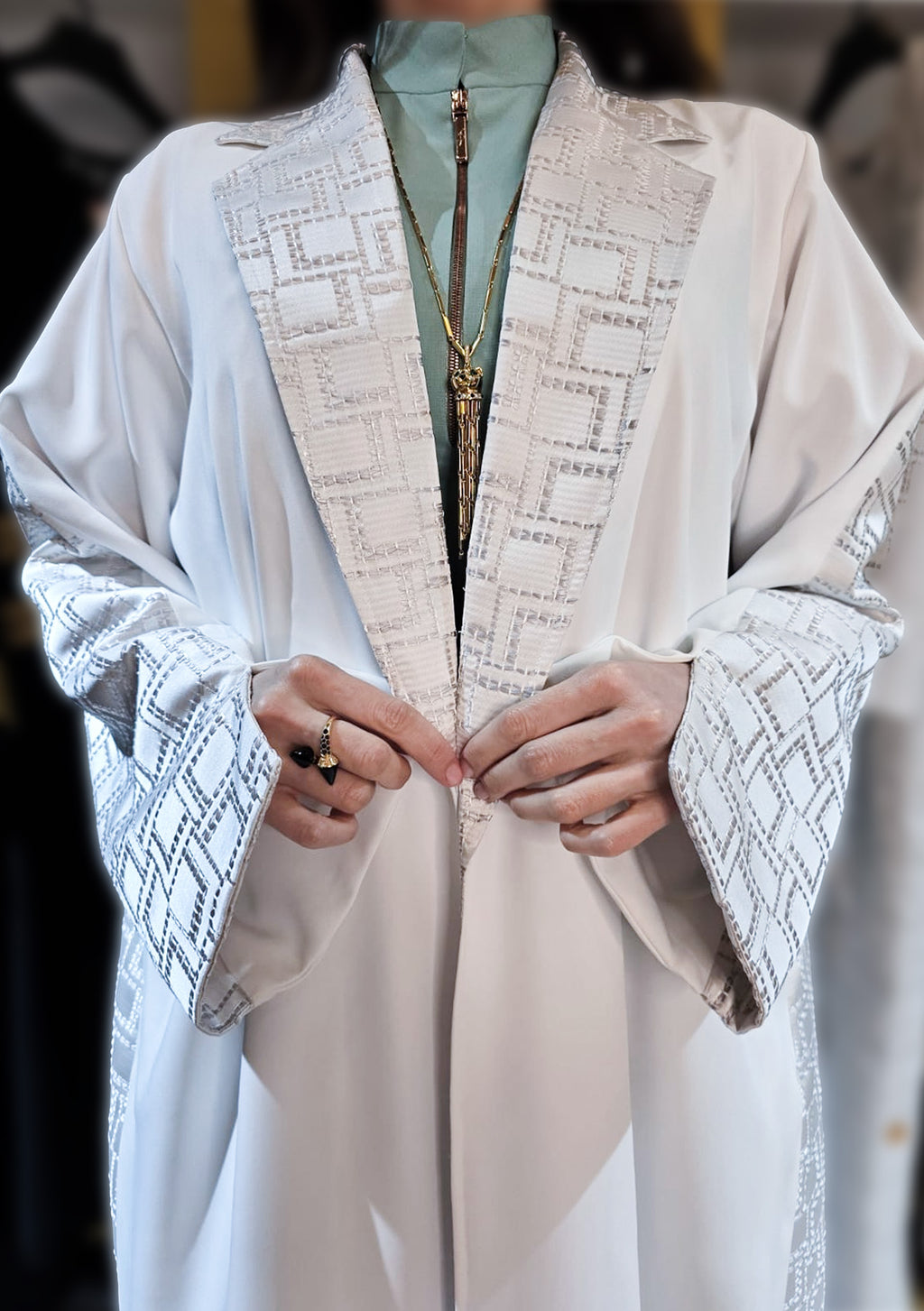 Half Patterned Blazer Abaya