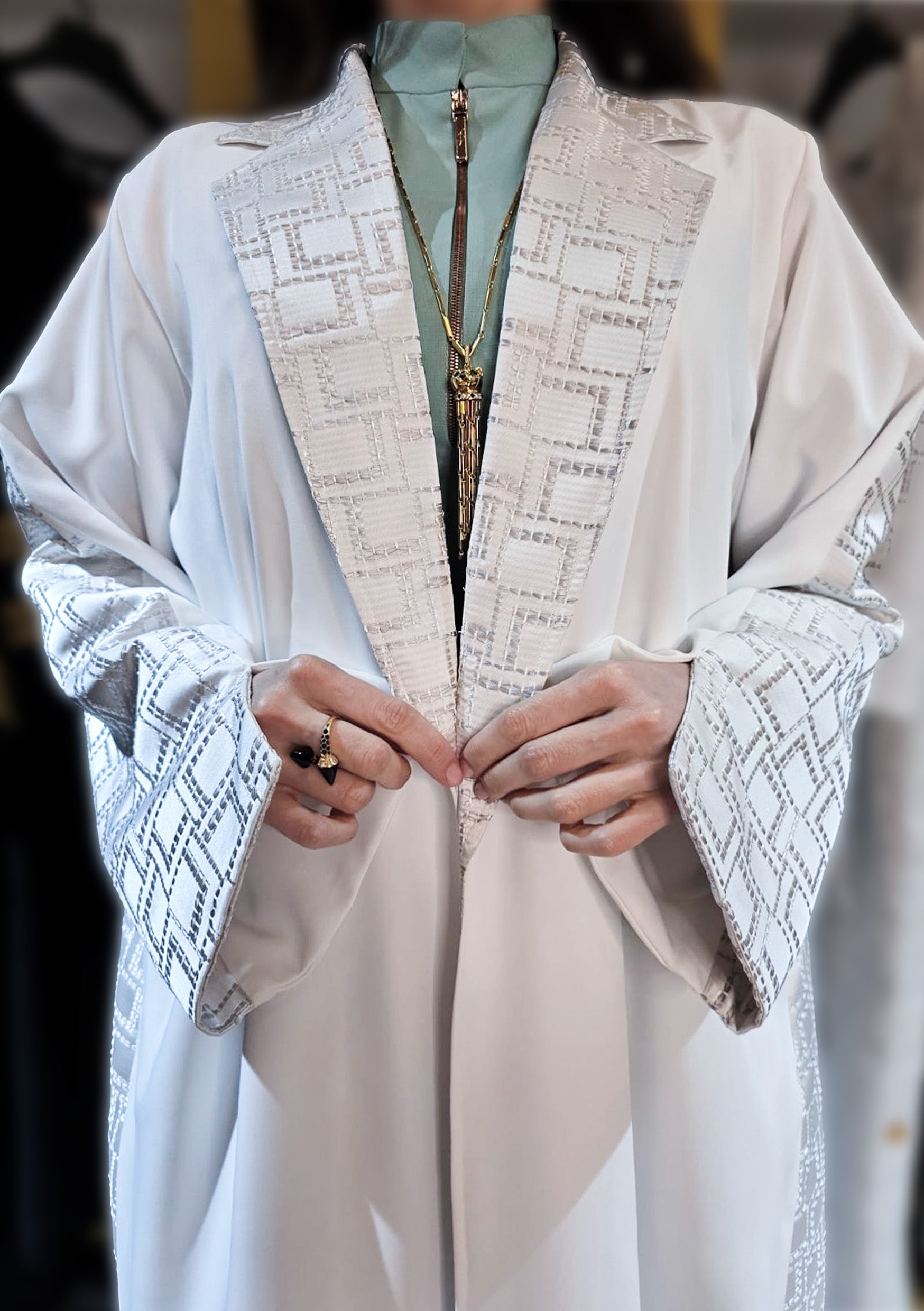 Half Patterned Blazer Abaya