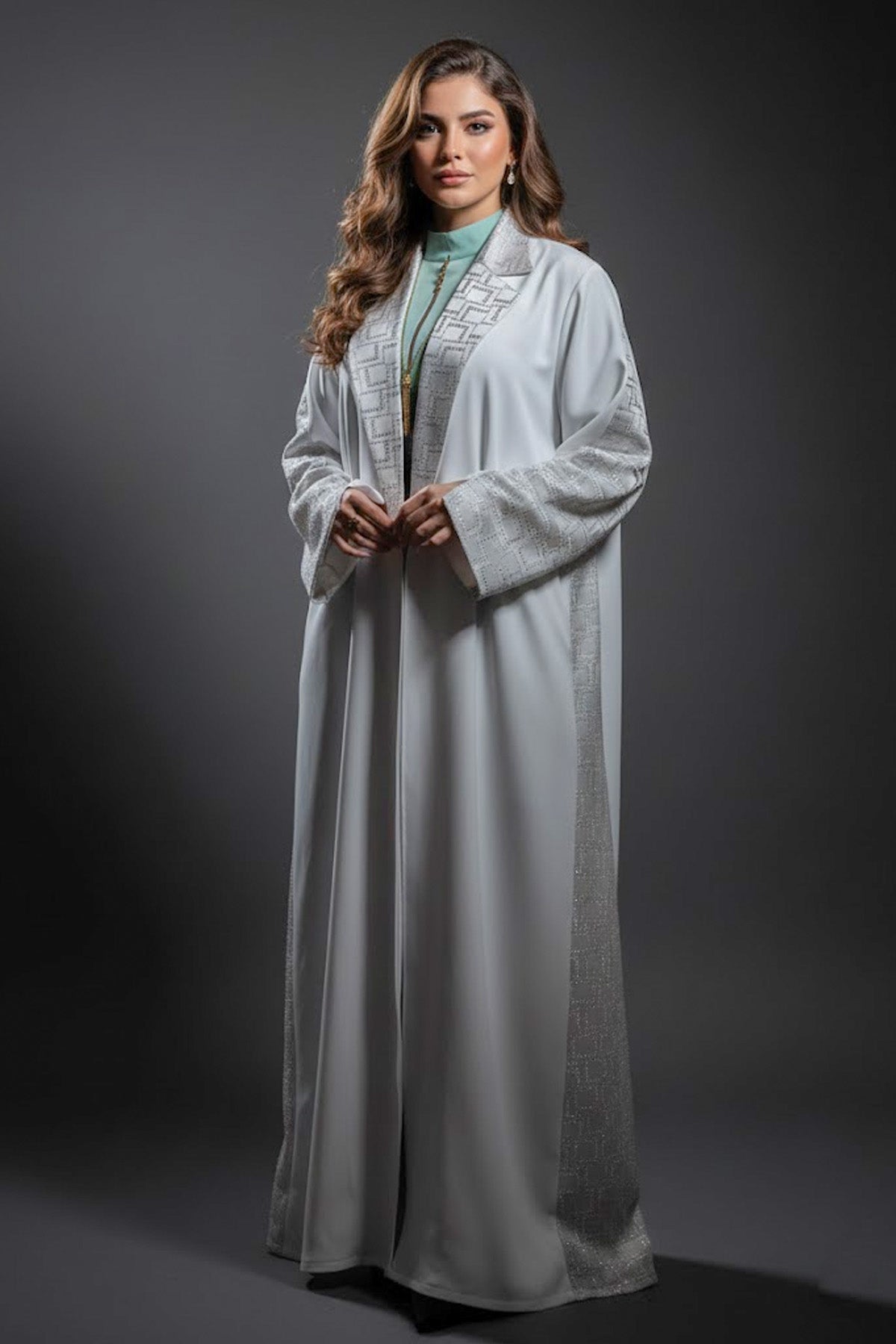 Half Patterned Blazer Abaya