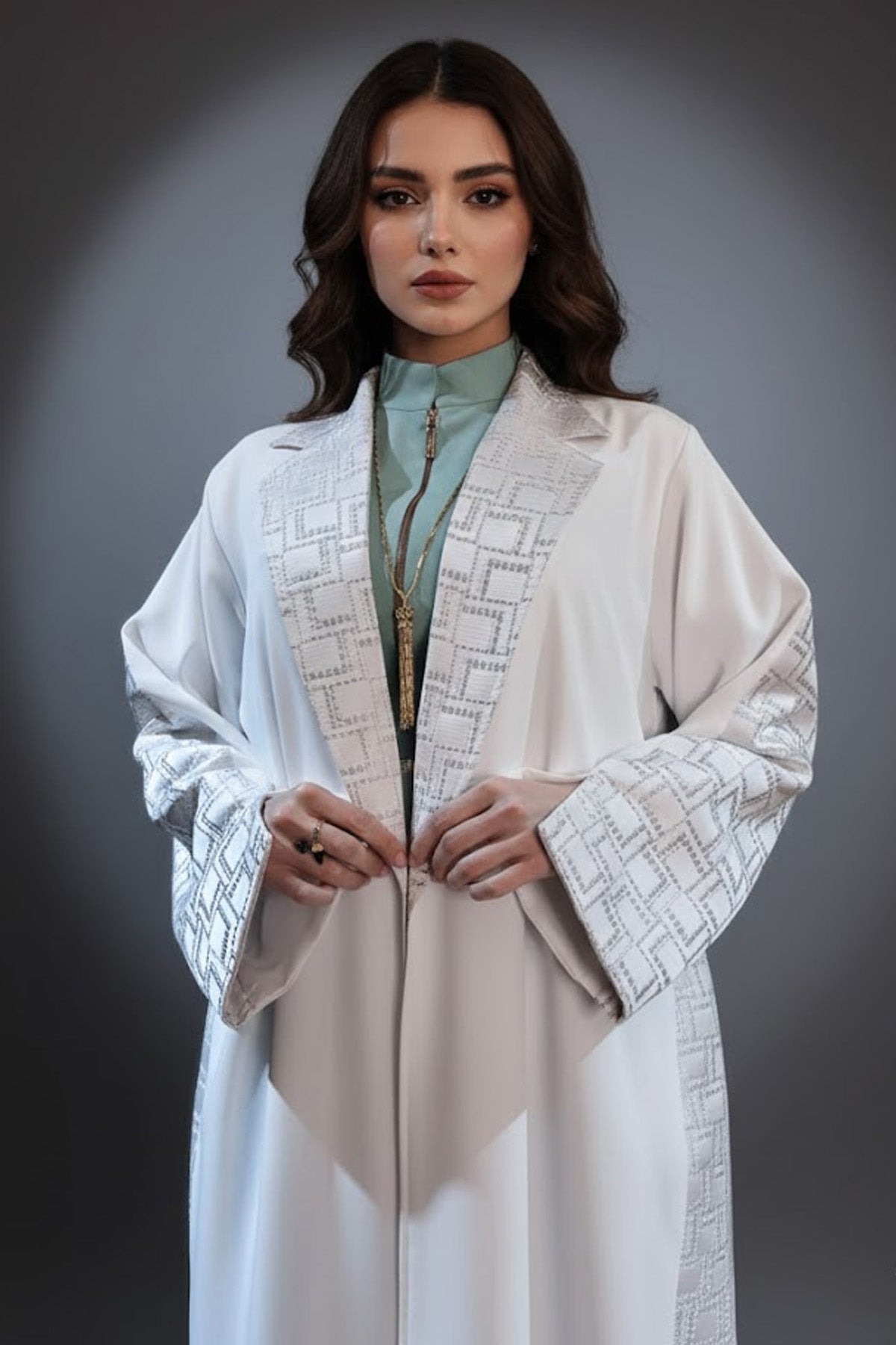 Half Patterned Blazer Abaya