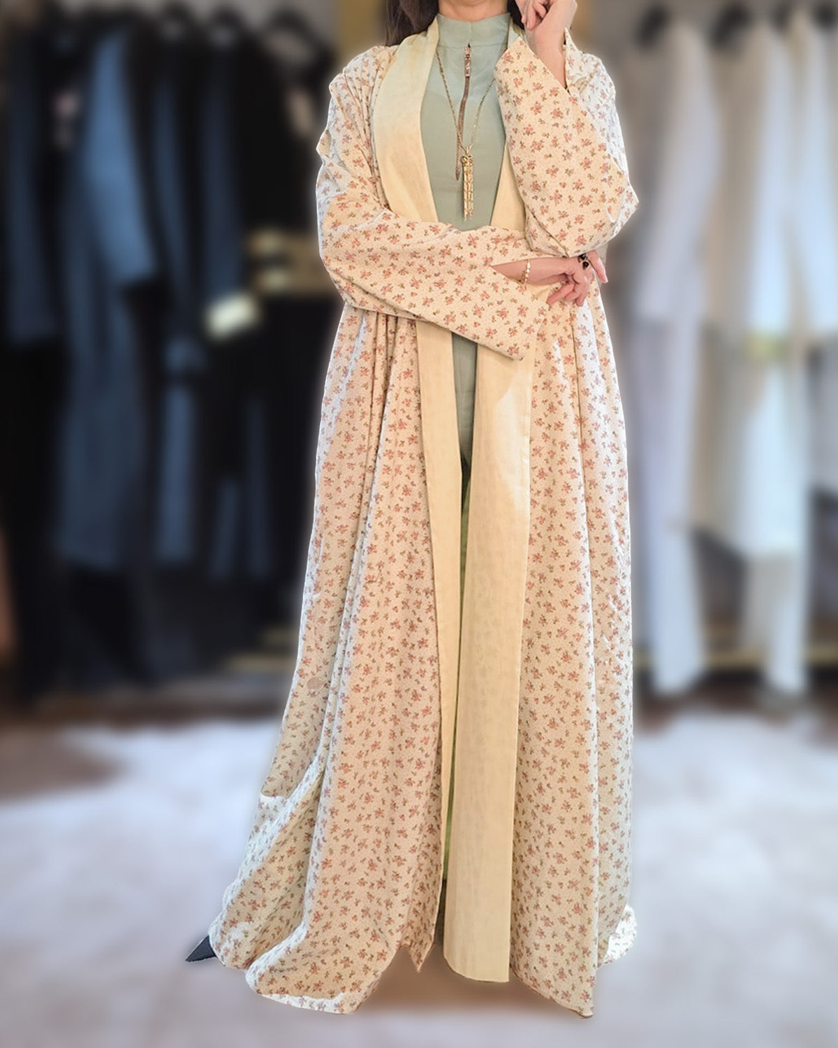 Cream Garden Reversible Abaya