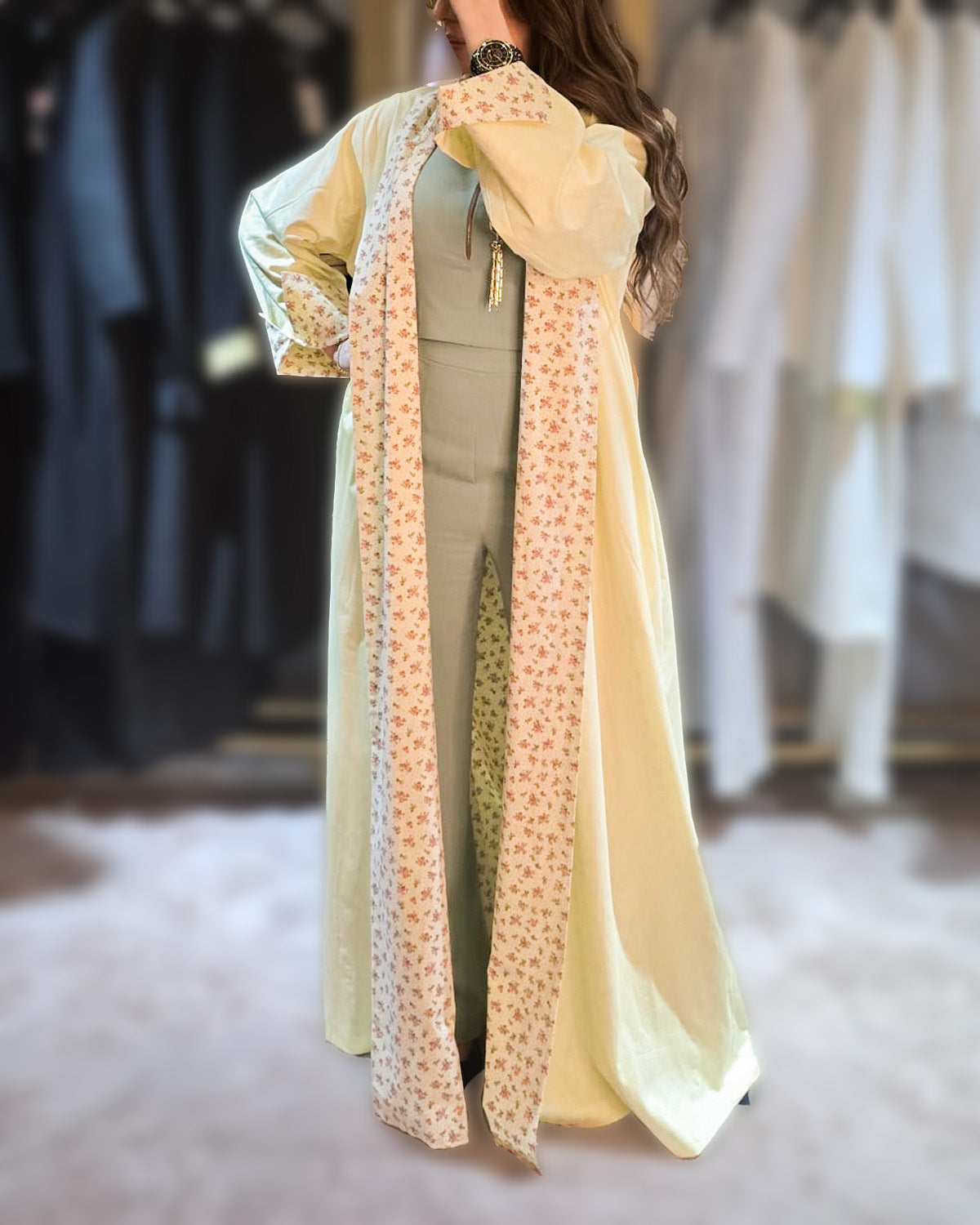 Cream Garden Reversible Abaya