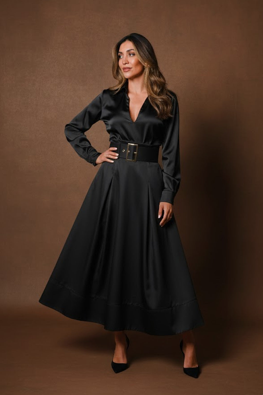 High Waist Pleated Skirt with Belt