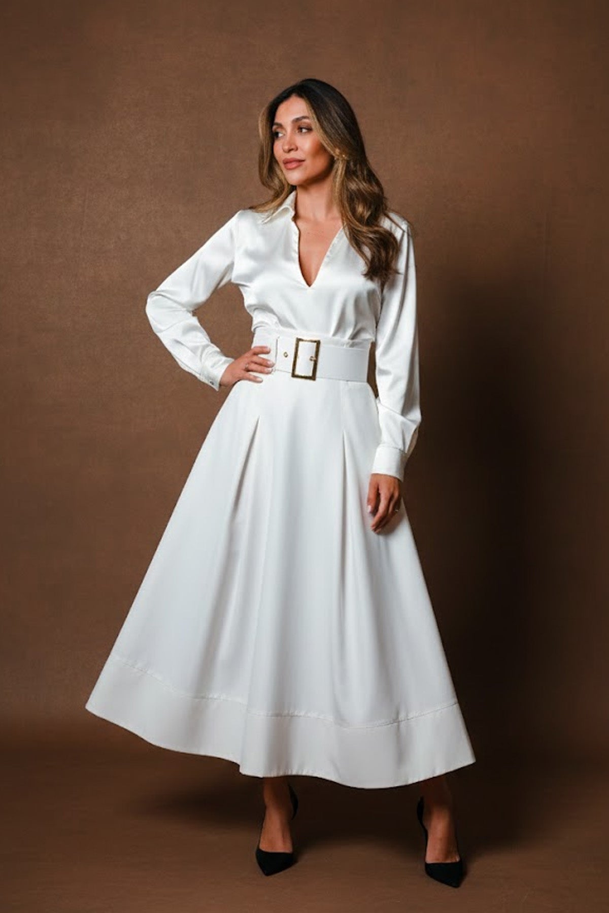 High Waist Pleated Skirt with Belt