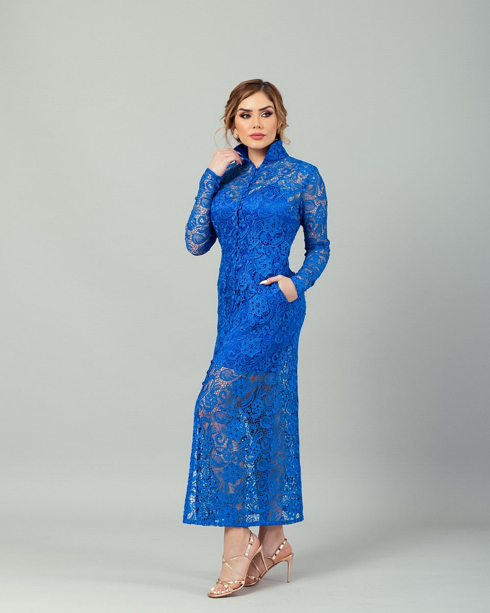 Maria Helena's Guipure Dress - Royal Blue
